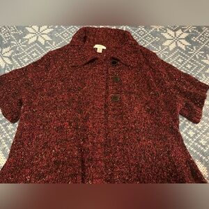 Red Tweed Button-Up Sweater